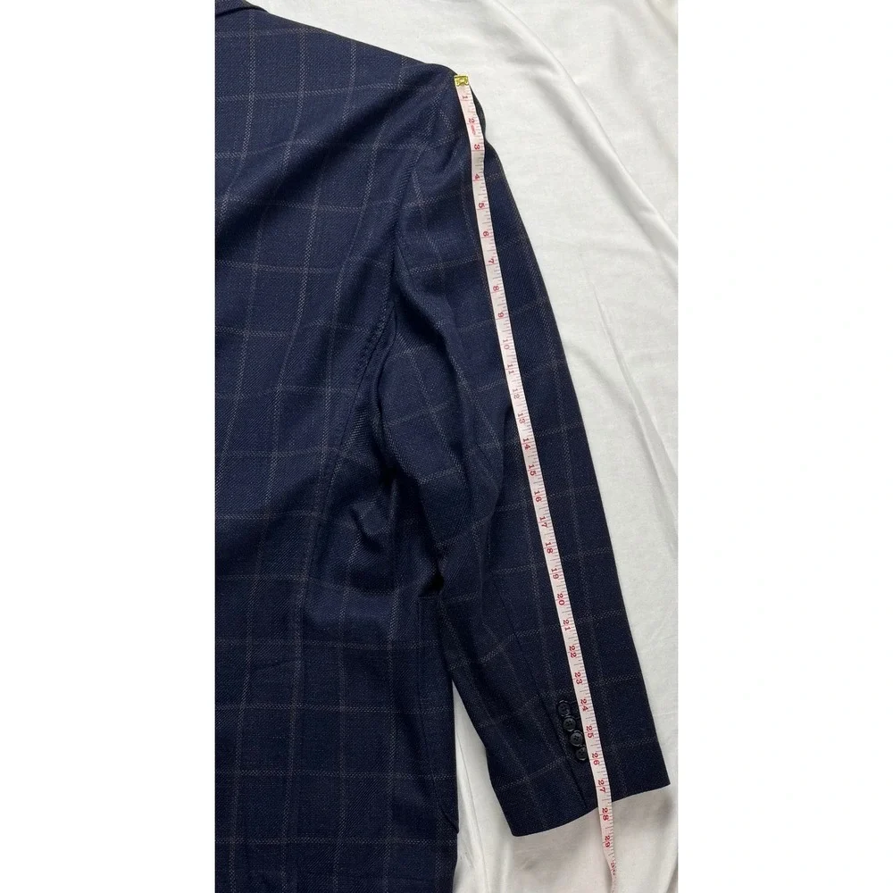 Stafford Big & Tall Navy Windowpane Wool Blend Sport Coat Blazer 60L New